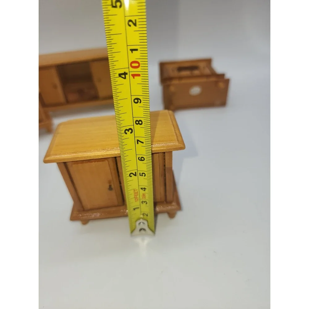 Vintage Miniature Wooden Dollhouse Bedroom Furniture Set 6 1:12 Scale Honey Wood